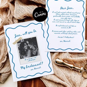Hand Drawn Bridesmaid Proposal Card Template, Will You Be My Bridesmaid Printable, Personalized Wedding Stationery, Editable Canva Design