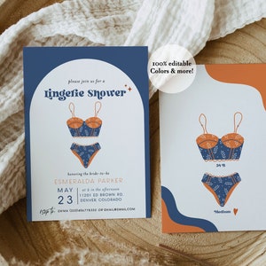 Lingerie Shower Einladung, Retro Groovy Lingerie Braut Shower Einladung, Tropische Dessous Shower Einladung, Boho Dessous Shower, Digital