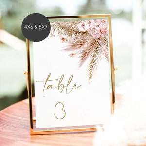 Clio | Pampas Table Number Card Template, Pampas Wedding Table Numbers, Boho Table Numbers, Printable Table Numbers, Table Number