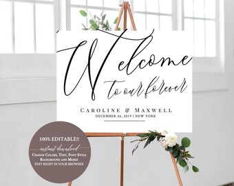 Modern Welcome to our Wedding Sign Template, Welcome Wedding Template, Welcome Wedding Sign, Welcome to our forever Sign, Editable Sign