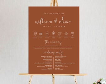 Terracotta Wedding Program Sign, Burnt Orange Wedding Timeline Sign, Welcome Timeline Poster, Boho Order of Events, Boho Wedding Day Sign