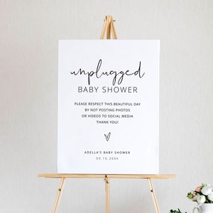 Unplugged Baby Shower Sign, No Posting To Social Media, No Sharing Photos Sign, Modern Baby Shower Signs, Unplugged Party Sign, Editable