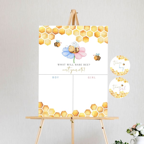 What Baby Bee Gender Reveal, Bee Gender Reveal Sign, Guess the Gender Game, Bee Baby Shower, Gender Reveal Games, Boy or Girl Voting Board