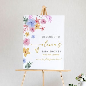 Baby in Bloom Baby Shower Welcome Sign, Spring Baby Shower Welcome Sign Printable, Wildflower Baby Shower Welcome Editable Template | M6