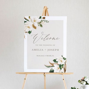 Magnolia Welcome Sign Template, Wedding or Bridal Shower Welcome Sign Poster, Instant Download, 100% Editable Text, Templett