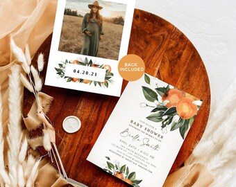 Maeve | Citrus Baby Shower Invitation, Orange Baby Shower Invite, Cutie Baby Shower Invitation, Editable Template, Orange Invitation