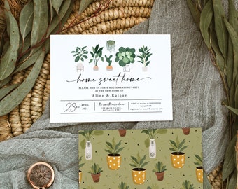 Greenery Housewarming Party Invitation, Housewarming Party Invitation Template, New Home Invitation, New Address Card Template, Plant Lady