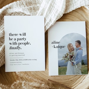 Hannah | There Will Be a Party with People Finally, Modern Wedding Invitation Template, Invitation with Photo, Minimal Wedding Invite