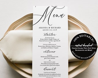 Wedding Menu Template Printable DIY Wedding Menu Cards Menu Card Printable Dinner Menu Download DIY Menu Card Template Printable Menu Card