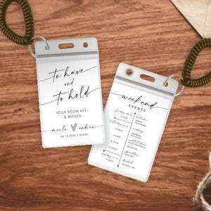 Wedding Room Key Card Tag Template, Wedding Itinerary Agenda, Printable Modern Key Card Pocket, Destination Wedding Room Key | MIA