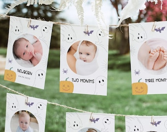 Halloween Milestone Monthly Banner, Halloween 1st Birthday Milestone Boy, Our Little Boo Is turning One Decor, Spooky One Month Banner