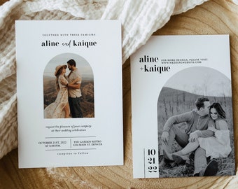 Anne | Modèle de faire-part de mariage minimaliste, faire-part de mariage minimal numérique, faire-part de mariage avec photo, faire-part de mariage minimal