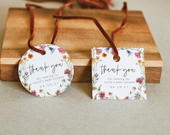 Martha | Etiqueta para lembrancinhas de flores silvestres para impressão, modelo de etiqueta redonda para lembrancinhas florais, etiqueta floral para chá de bebê com flores silvestres, etiqueta para chá de panela com flores silvestres