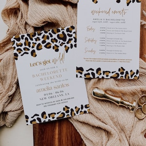 Let's get wild Bachelorette Einladung, Leopard Print Bachelorette Einladung & Reiseplan Vorlage, bearbeitbar, druckbar Evite DIY