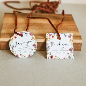 Etiqueta de regalo imprimible con flores silvestres de Martha, plantilla de etiqueta de regalo redonda con flores, etiqueta floral para baby shower con flores silvestres, etiqueta para despedida de soltera con flores silvestres
