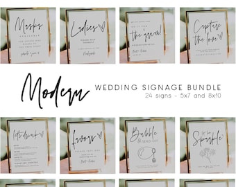 ELLIA | 25 Modern Wedding Signs, Modern Wedding Signage Bundle, Minimalist Wedding Bundle, Modern Reception Sign Bundle, Boho Wedding Signs