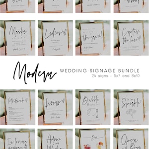 ELLIA | 25 Modern Wedding Signs, Modern Wedding Signage Bundle, Minimalist Wedding Bundle, Modern Reception Sign Bundle, Boho Wedding Signs