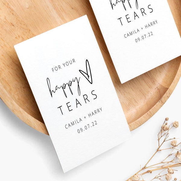 Tissue Wraparound, For Your Happy Tears, Happy Tears, Editable Minimalist Wedding Pocket Tissue Favor Template, Wedding tears tag, Download