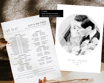 Línea de tiempo moderna del día de la boda, Línea de tiempo de la fiesta de bodas, Calendario de bodas, Itinerario imprimible del día de la boda, Agenda de bodas, Templett / MIA