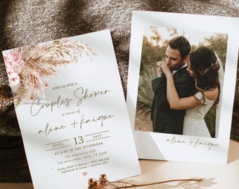 Clio | Pampas Couples Shower Invite,  Pampas Couples Shower Invitation Template, Pampas Grass Invitation, Bohemian Couples Shower Boho