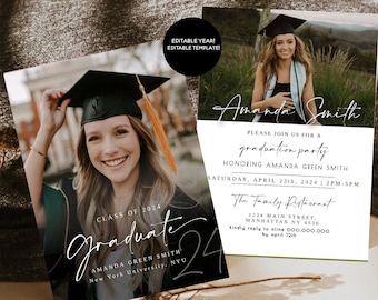 Photo Graduation Invitation Template, Graduation Announcement, Graduation Invite, College Graduation, Printable