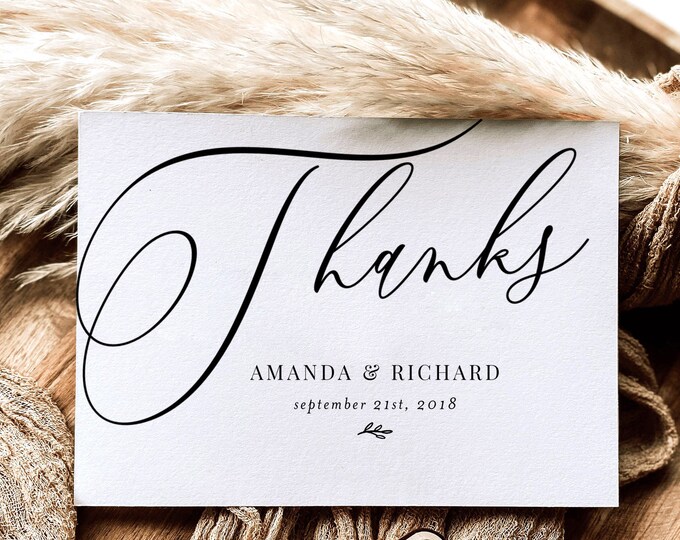 Modern Wedding Thank You Card Template Digital Download, Elegant ...