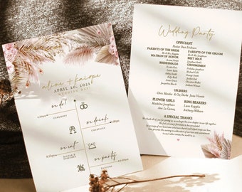 Clio | Pampas  Wedding Program Template Instant Download, Wedding Order of Events Template, Printable Program Wedding, Desert Wedding, Boho