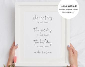 The First Day The Yes Day The Best Day Sign, Wedding Anniversary Gift For Couple Printable, The Yes Day Wedding Sign, Wedding Poster DIY