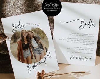 Vorlage für eine Foto-Brautjungfern-Antragskarte, zum Ausdrucken „Willst du meine Brautjungfer sein“, bearbeitbarer Vorschlag für eine Trauzeugin, Brautjungfern-Box-Geschenk