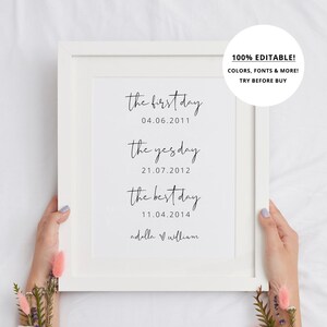 The First Day The Yes Day The Best Day Sign, Wedding Anniversary Gift For Couple Printable, The Yes Day Wedding Sign, Wedding Poster DIY