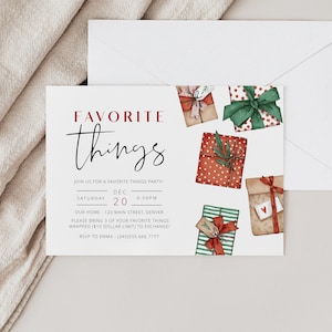 Favorite Things Christmas Party Invitation, White Elephant Party Invite, Christmas Office Party Template, Gift Exchange Christmas Invite