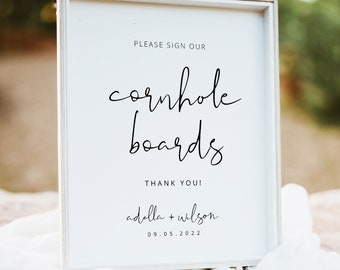 Cornhole Boards Guestbook Sign, Sign Our Cornhole, Cornhole Wedding, Guest Book Alternative, Modern Wedding Table Sign Guestbook, Elegant