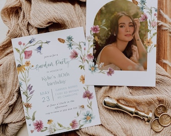 Martha | Garden Party Invitation template, Garden Birthday Invitation Template, Wildflowers Birthday Invitation Template, Boho Invitation