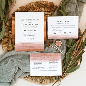 Julia | Terracotta Wedding Invitation, Burnt Orange Wedding Invitation Template, Bohemian Rust Watercolor Wedding Invite Kit Fall Wedding