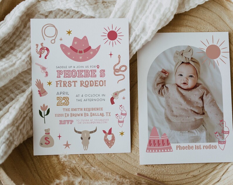 DORA First Rodeo Birthday Invitation Girl Cowboy Birthday Invitation Southwest Birthday Invite Ranch Birthday Invitation Wild