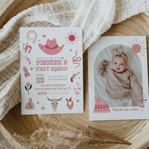 DORA | First Rodeo Birthday Invitation Girl, Cowboy Birthday Invitation, Southwest Birthday Invite, Ranch Birthday Invitation, Wild West