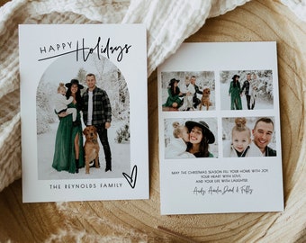 Ellia | Modern Photo Holiday Card Arch Template, Printable Minimalist Christmas Card, Simple Holiday Card with Photographs, Instant Download