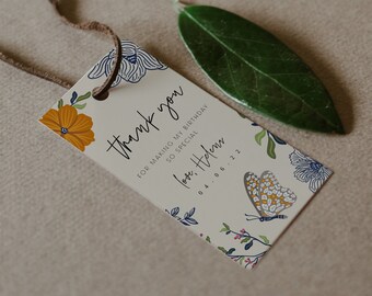 EVA | Wildflower Favor Tag Template, Wildflower Birthday, Folk favor tag, Floral Printable, Girl,Editable, Instant Download Favor Tag, DIY