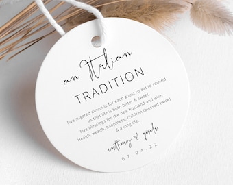 Five Sugared Almonds, Italian Wedding Favors, Editable Wedding Sticker Tag Template, Italian Tradition, 5 Sugared Almonds, Almonds Wedding