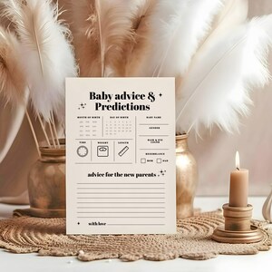 Prédictions de bébé et carte de conseils, jeu de baby shower minimaliste imprimable, modifiable, conseils de bébé bricolage, jeux de fête de bébé bricolage téléchargement immédiat