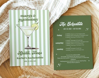Margs and Matrimony Bachelorette Itinerary, Bach Weekend Itinerary, Margaritas and Matrimony Schedule, Bachelorette Weekend Invitation