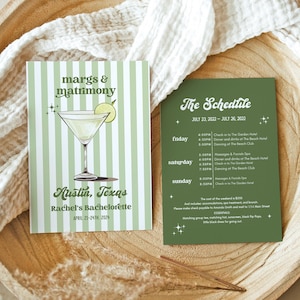 Margs and Matrimony Bachelorette Itinerary, Bach Weekend Itinerary, Margaritas and Matrimony Schedule, Bachelorette Weekend Invitation