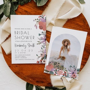 Floral Bridal Shower Invitation Template, Editable Bridal Shower Invitation, Boho Bridal Shower Invitation, Instant Download, DIY