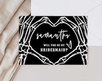 Halloween Bridesmaid Proposal Card Template, Gothic Bridesmaid Proposal, Skull Will You Be My Bridesmaid Maid Of Honor Proposal, Editable