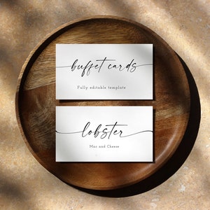 Minimalist Buffet Card Template, Modern Wedding Buffet Cards, Modern Buffet Cards, Food Labels, Wedding Buffet Editable Template | MIA