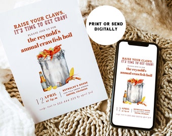 Crawfish Boil Invitation, Louisiana Invite, Seafood Boil, Editable Template, Crawfish Boil Invitation Instant Download, Editable Crawfish