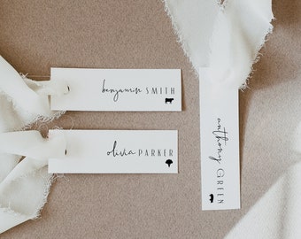 CIARA Modern Minimal Slender Place Card Template, Thin Wedding Place Cards, Skinny Wedding Place Cards, Unique Table Name Cards Slim DIY