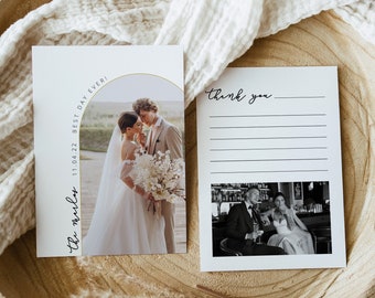 Photo Wedding Thank You Template with Notes, Modern Wedding Thank You Card, Editable Thank You Photo Minimalist, Arch Wedding Photo Card DIY