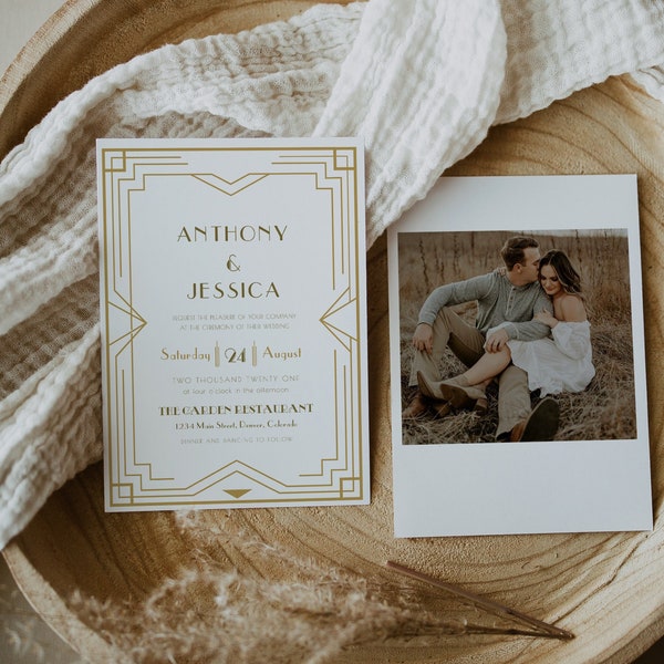 Art Deco Wedding Invitation Template Etsy