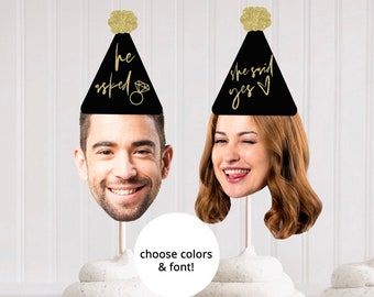 Bachelorette Cupcake Toppers Printable, He Asked She Said Yes Decor, Bachelorette Decorations Favors, Custom Photo Cupcake Toppers Bridal